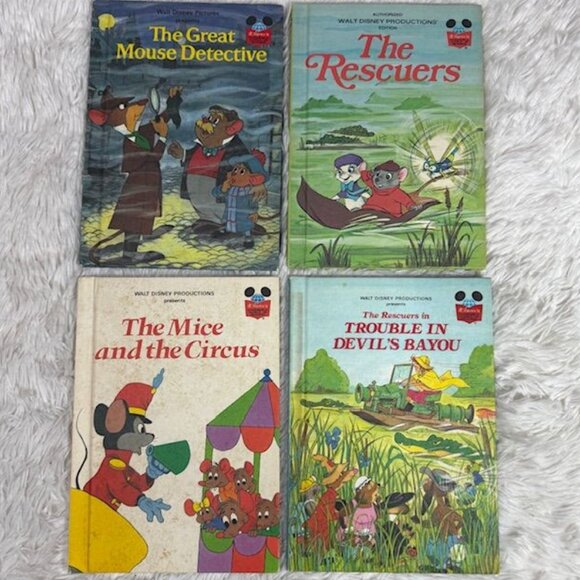 Vintage Set of 4 Disney The Rescuers + Great Mouse Detective Children's Books - Picture 1 of 14